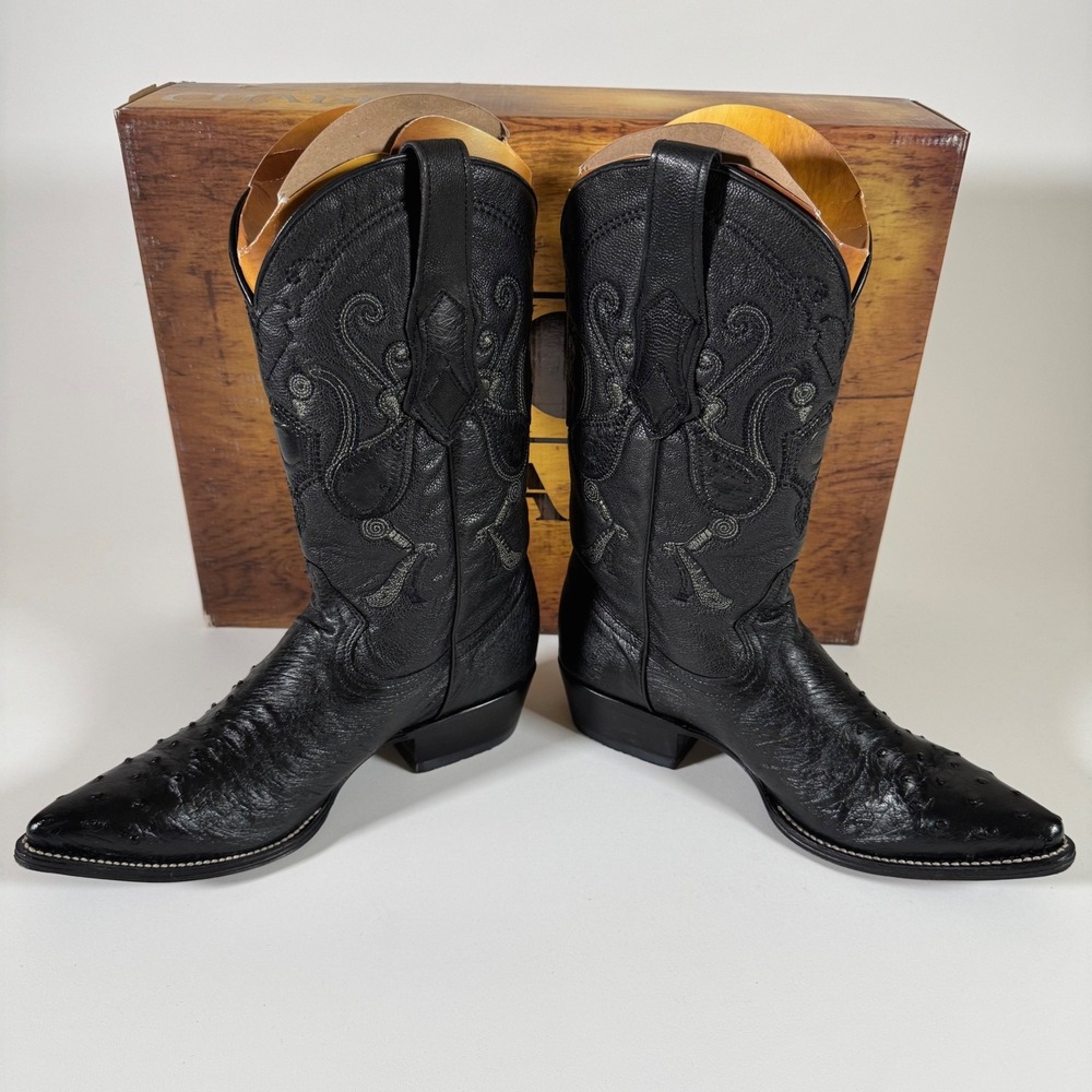 Cuadra Men's Black Full Quill Ostrich Snip Toe Western Cowboy Boots 7 MEX 26